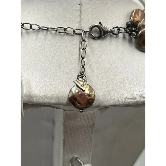 Silpada MultiStrand Sterling Silver Bronze Coin Pearl Necklace N1717 - Picture 7 of 11